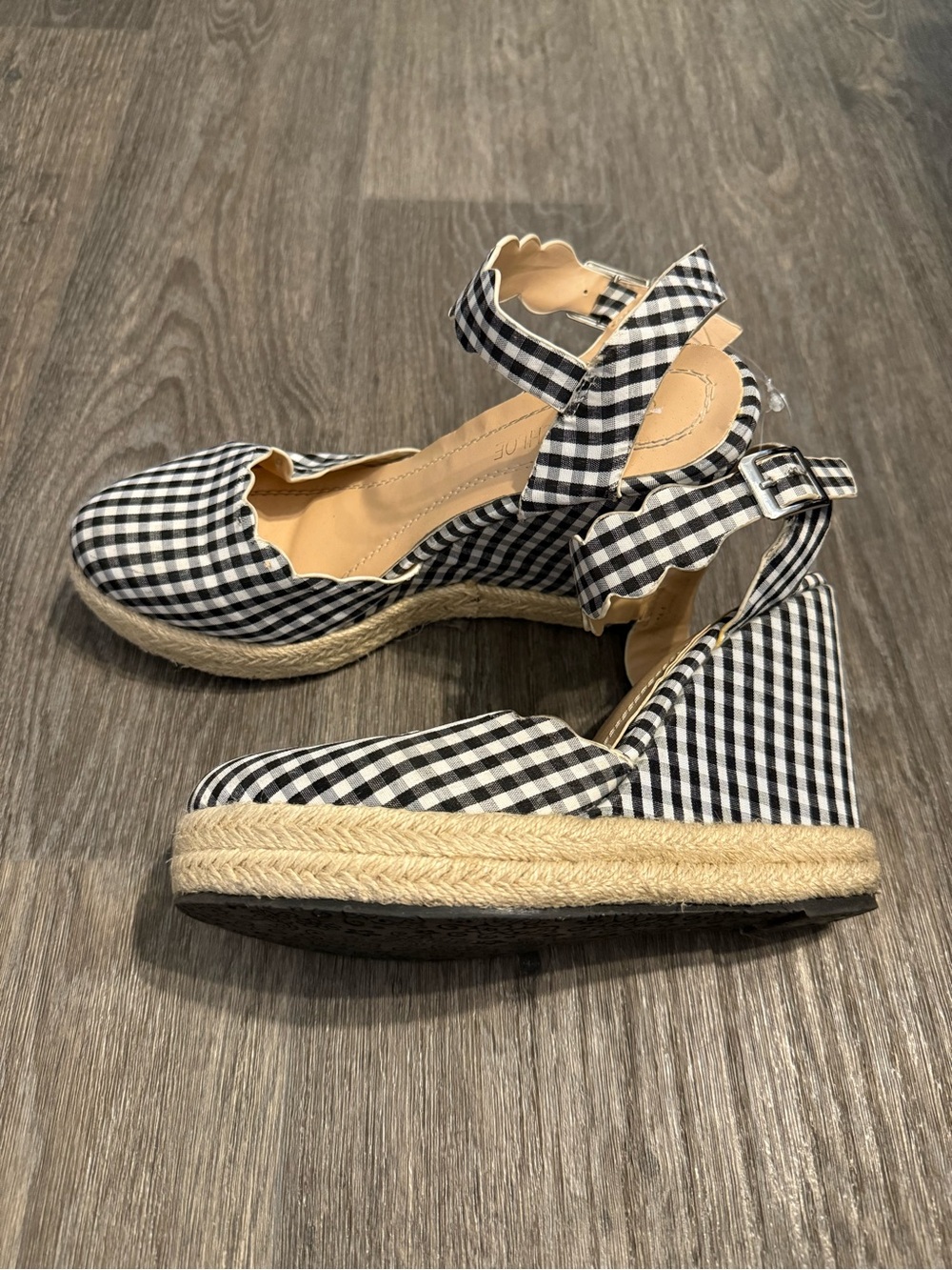 Black and White Gingham Espadrille Wedge Sandals